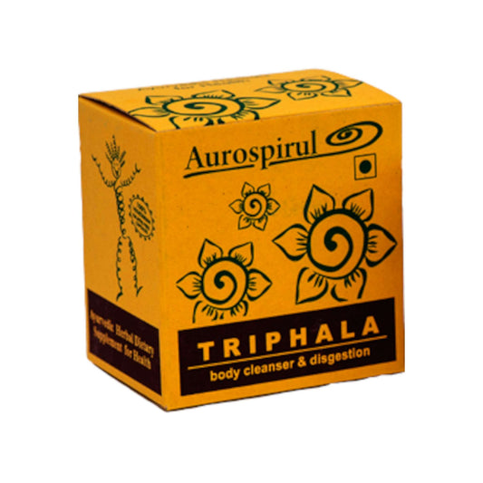 Image: Aurospirul Triphala 100 Capsules - A natural herbal supplement for digestive wellness.