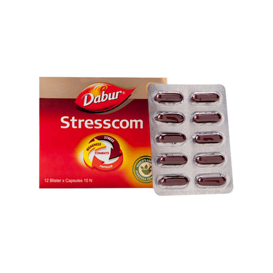 Image for Dabur Stresscom 10 Capsules with Ashwagandha extract for stress management, mental well-being, and immune support. 