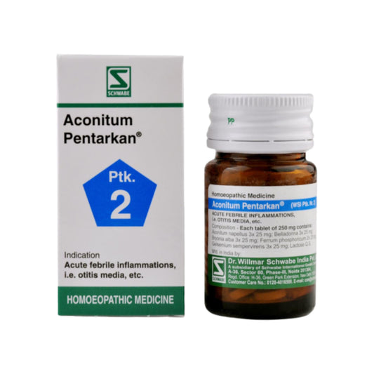"Image: Dr. Willmar Schwabe Homeopathy - Aconitum Pentarkan Tablets 20 g - Effective cold and associated symptoms relief."