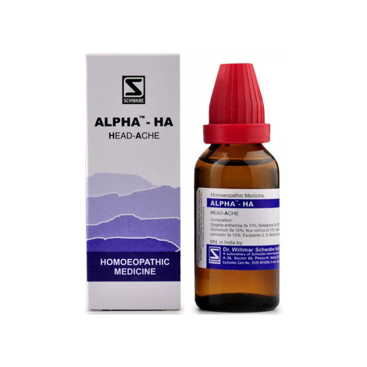 Image: Dr. Willmar Schwabe Homeopathy - Alpha-HA 30 ml Drops - Homeopathic remedy for headache relief.