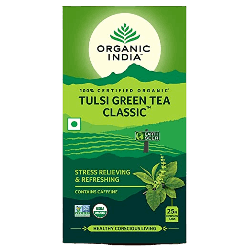 Image: Organic India Tulsi Green Tea 25 Teabags: Supports weight management and promotes overall well-being.