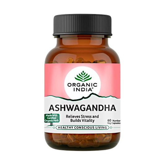 Image: Organic India Ashwagandha 60 Capsules: Ayurvedic vitality tonic promoting sexual health and calmness..