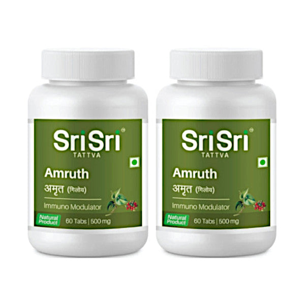 Sri Sri Ayurveda Amruth 2 x 60 Tablets: Boosts longevity, memory, and immune balance. Antipyretic and detoxifies.