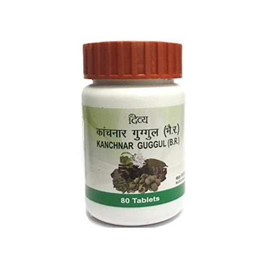 Image: Divya Patanjali Kanchanara Guggulu 80 Tablets: Ayurvedic remedy for thyroid, lymphatic health, and glandular issues.