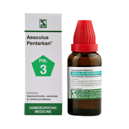 Image: Dr. Schwabe - Aesculus Pentarkan Drops 30 ml - Homeopathic relief for venous circulation, leg discomfort, and hemorrhoids."