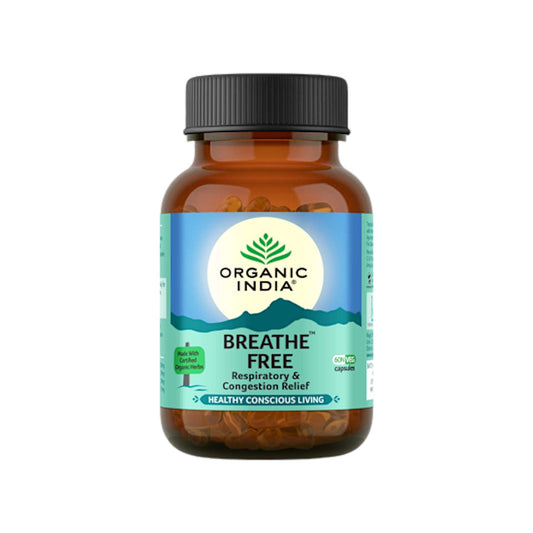 Image: Organic India Breathe Free 60 Capsules - Ayurvedic Relief for Respiratory Complications.