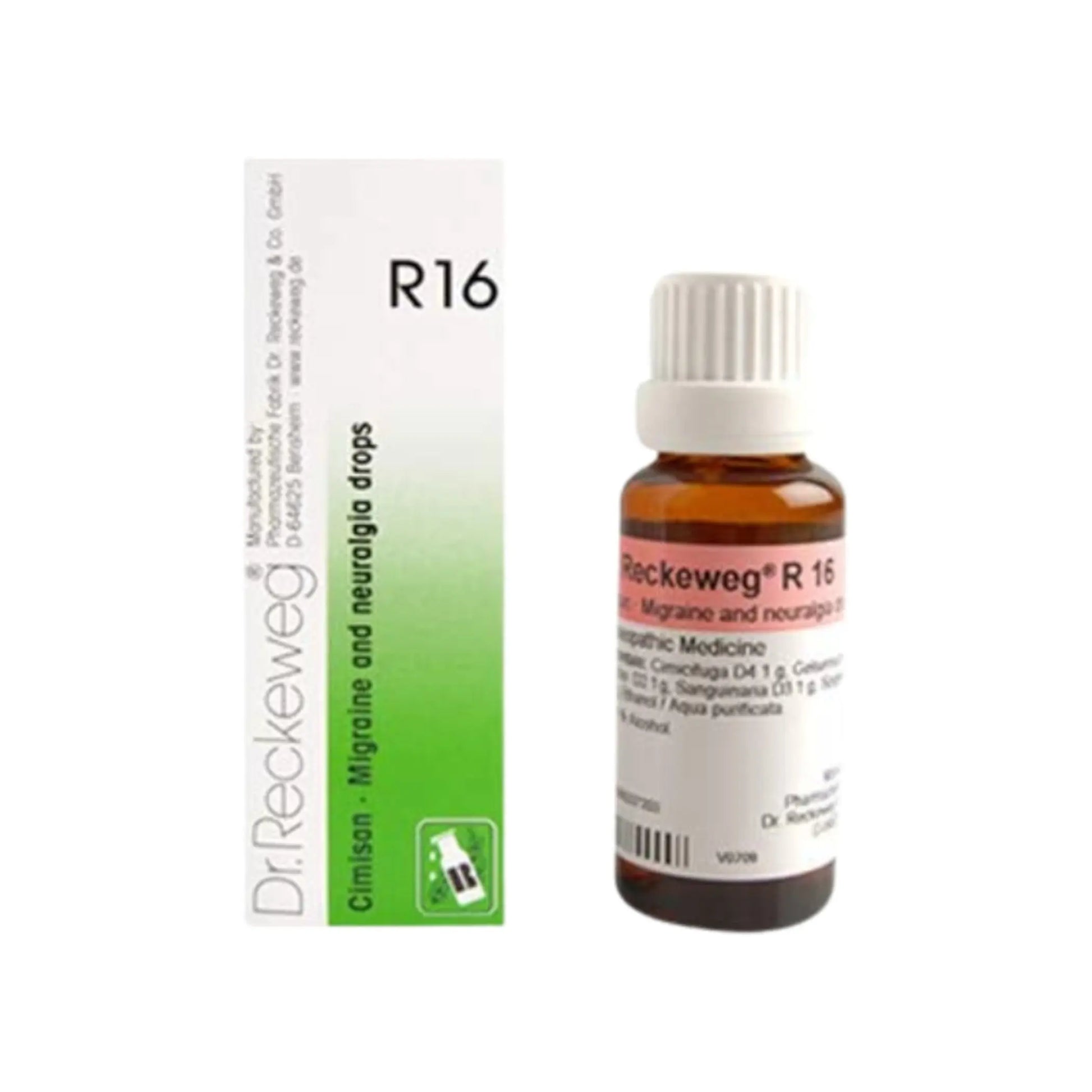 Dr. Reckeweg Germany R16 Migraine and Headache Drops 22 ml homeopathic medicine for migraine and headache relief