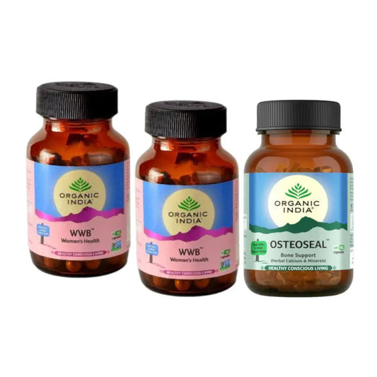 Organic India - Fem Care Kit - 2 Women's Well-Being 60 Capsules Bottles + 1 Osteoseal 60 Capsules Bottle - my-ayurvedic