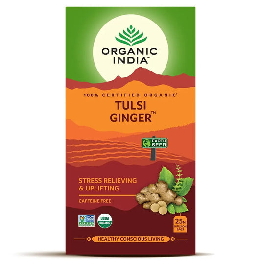 Organic India Tulsi Ginger 25 Teabags – soothing tulsi ginger tea for digestion and immunity support