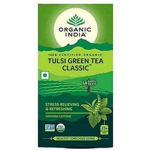 Organic India Tulsi Green Tea 25 Teabags – classic tulsi green tea for detox and antioxidant support