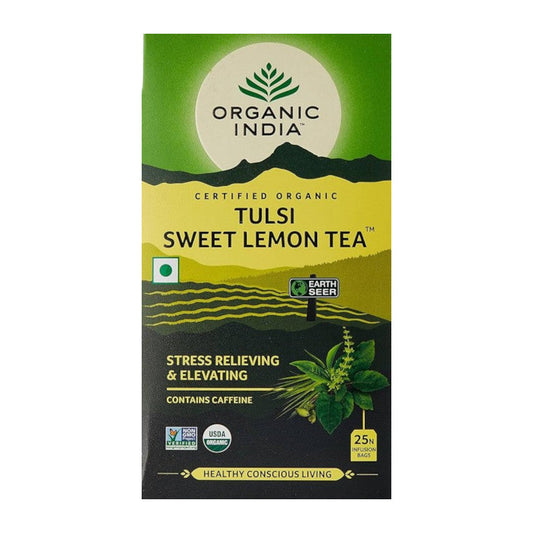 Organic India Tulsi Sweet Lemon Green Tea 25 Teabags for refreshing citrus taste and daily wellness support