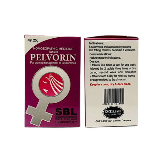 SBL Pelvorin Tablets 25 g – homeopathic tablets for leucorrhoea and vaginal discharge relief