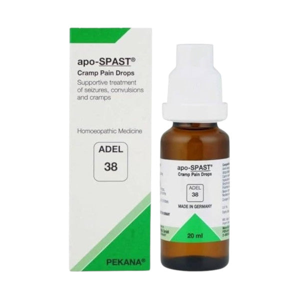 Image: Adel Germany Homeopathy - ADEL38 apo-SPAST Drops 20 ml: Holistic relief for seizures, convulsions, and muscle cramps.