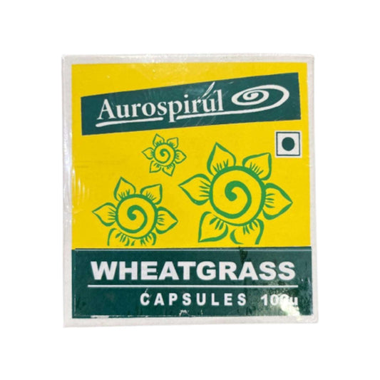 Image: Aurospirul Wheatgrass Capsules - A natural dietary supplement for health and vitality.