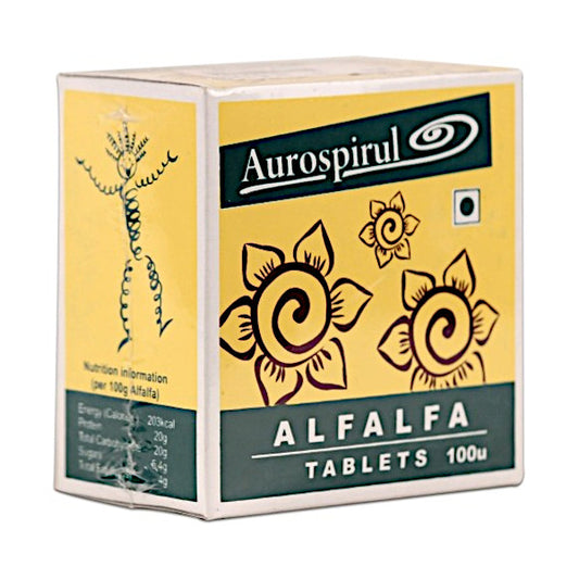 Image: Aurospirul Alfalfa 100 Tablets: Ayurvedic support for cholesterol, blood sugar, and overall health