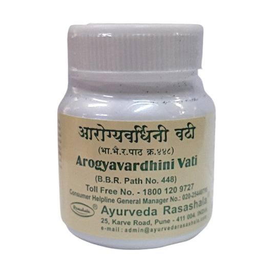 Image: Ayurvda Rasashala Arogyavardhini 60 Tablets: Ayurvedic wellness for clear skin, digestion, weight, and liver health.