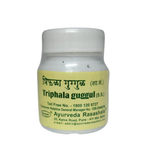 Ayurvedic Rasashala Triphala Guggul 60 Tablets: Ayurvedic fat reduction blend for detox, rejuvenation, and holistic well-being.