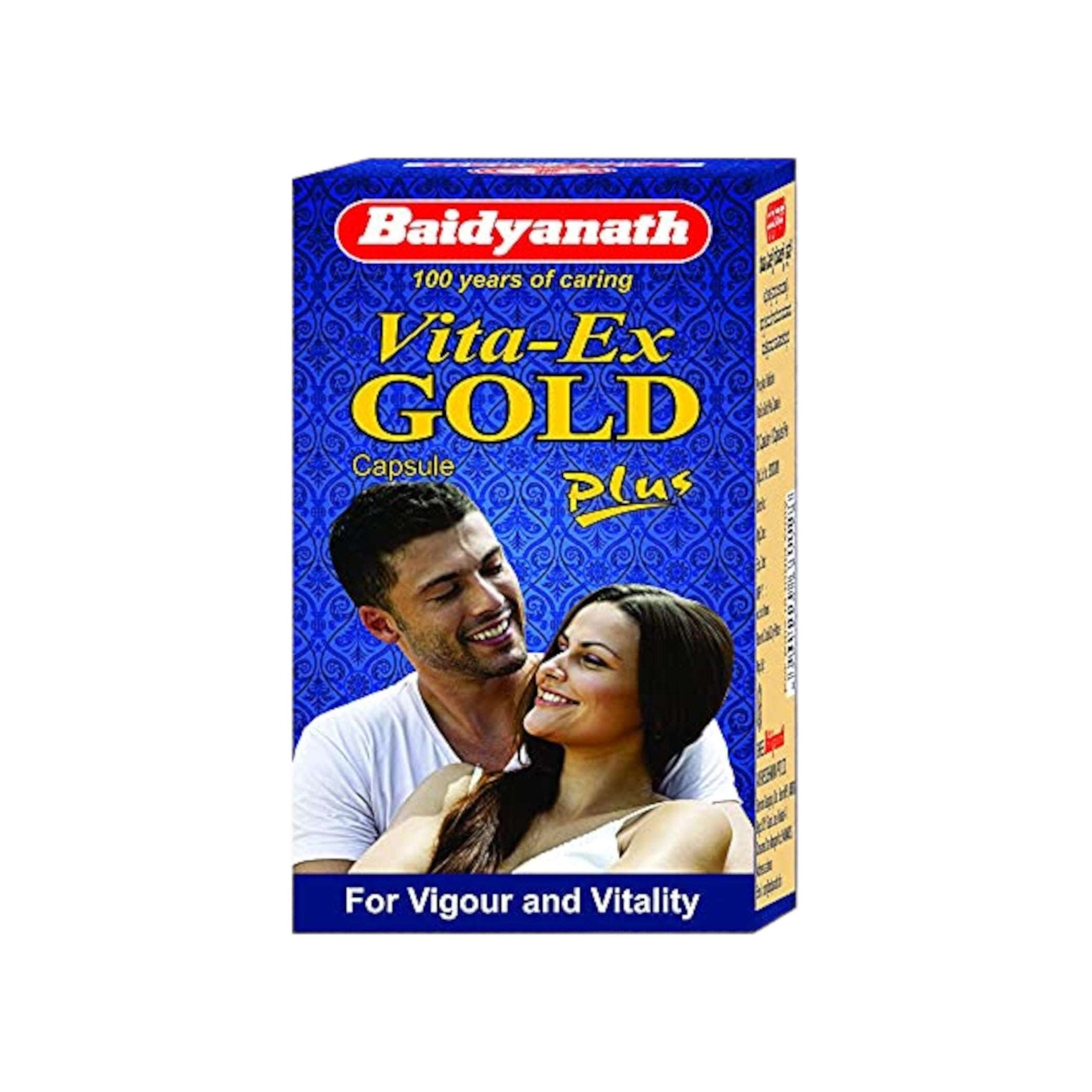 Image: Baidyanath Vita-Ex Gold Plus 20 Tablets: Ayurvedic vitality and sexual wellness.