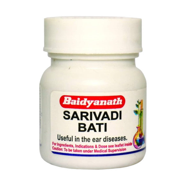 Image: Baidyanath Sariwadi Bati 80 Tablets: Ayurvedic remedy for ear health. Treats infections, ear pain, tinnitus. 