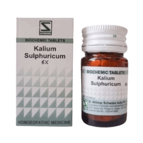 Image: Dr. Schwabe Homeopathy Kalium Sulphuricum 6x Tablets 20 g - A remedy for skin conditions and respiratory health.