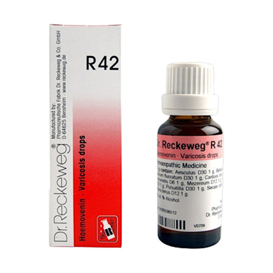 Image: DR. RECKEWEG R42 Haemovenin Vein Drops 22ml - Homeopathic relief for varicose veins and related symptoms.