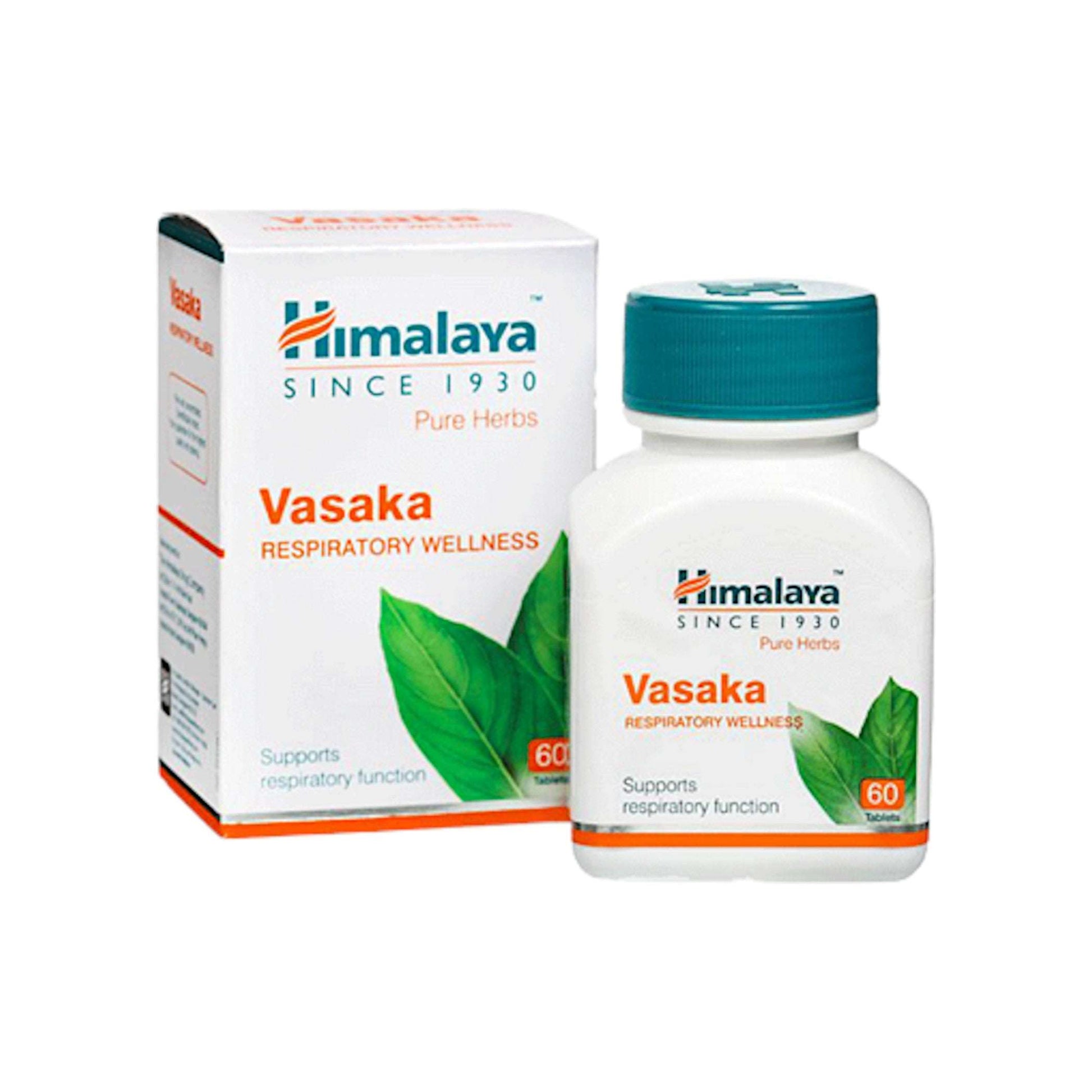 Image: Himalaya Vasaka 60 Capsules - Supports respiratory health, relieves coughs, and offers anti-inflammatory benefits.