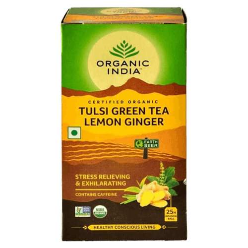 Image: Organic India Tulsi Lemon Ginger Green Tea 25 Teabags: Offering both taste and wellness.
