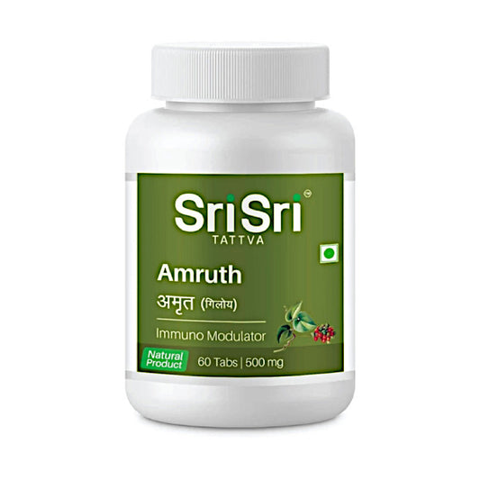 Sri Sri Ayurveda Amruth 60 Tablets: Boosts longevity, memory, and immune balance. Antipyretic and detoxifies.