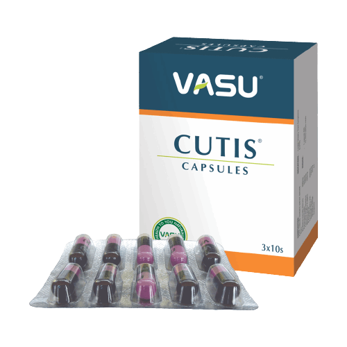 Image: Vasu Healthcare Cutis 60 Capsules - Ayurvedic Solution for Skin Disorders.