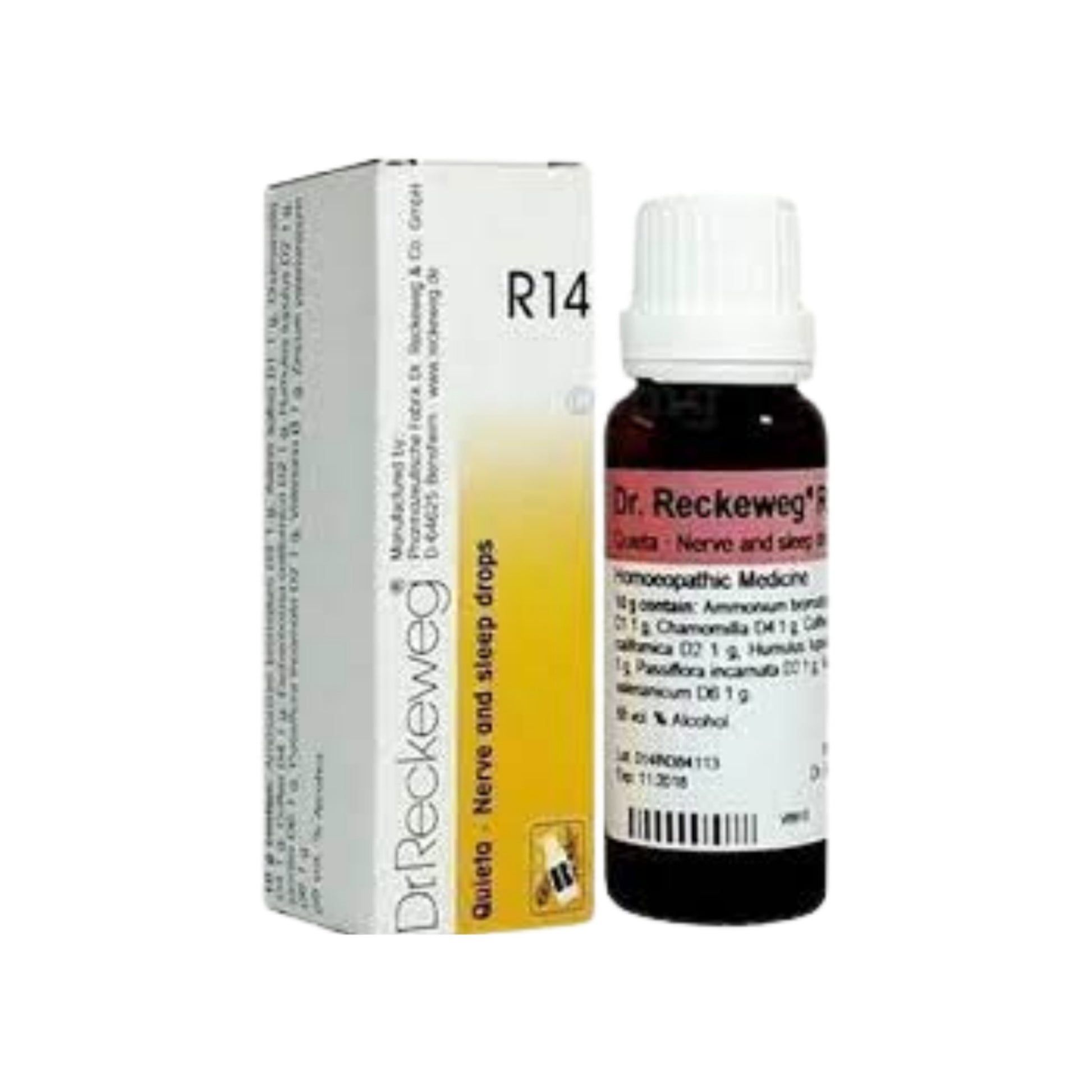 Image for DR. RECKEWEG R14 - Nerve and Sleep Drops 22 ml: Homeopathic solution for insomnia, sleep disturbances, and nervous restlessness.