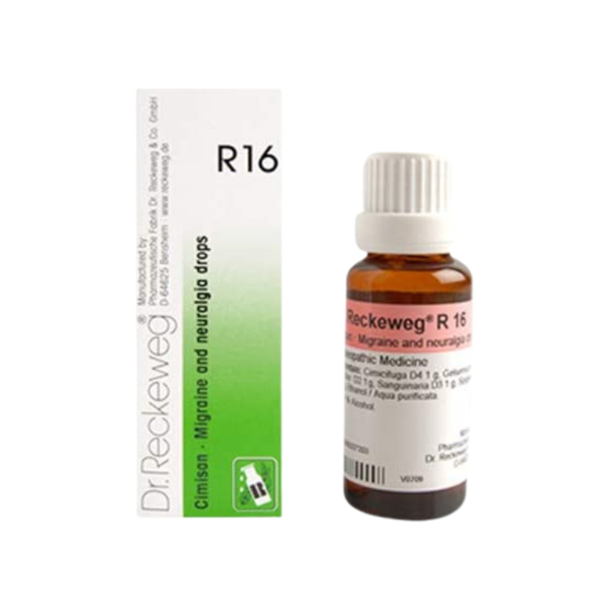 Image for DR. RECKEWEG R16 - Migraine Relief Drops: Homeopathic remedy for migraine and nervous headaches, reducing their frequency and intensity.
