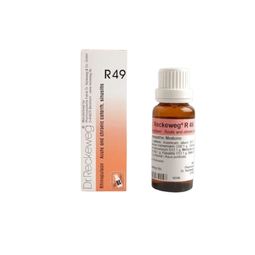 Image for DR. RECKEWEG R49 - Rhinopulsan Catarrh Drops 22 ml: Homeopathic remedy for sinus issues in both children and adults.