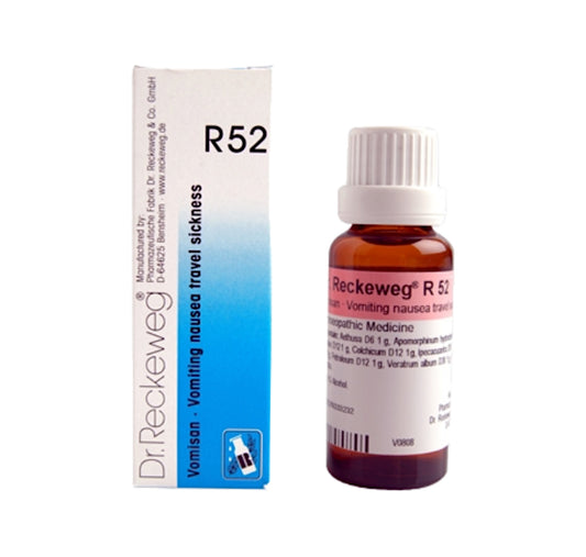 Image: DR. RECKEWEG R52 - Vomisan Nausea Drops 22 ml - Relieves nausea and motion sickness, with a soothing effect during pregnancy.