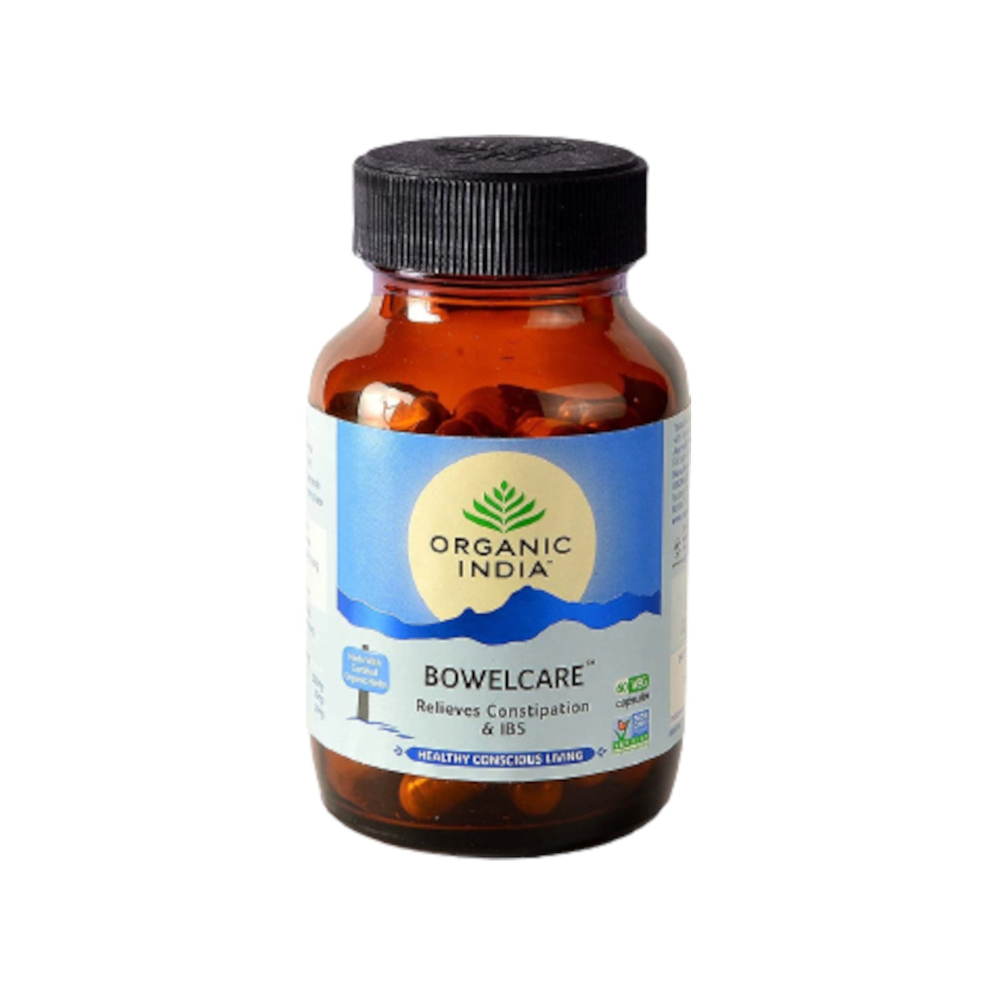 Image: Organic India Bowelcare 60 Capsules - Gentle, Effective Cleansing for Digestive Health.