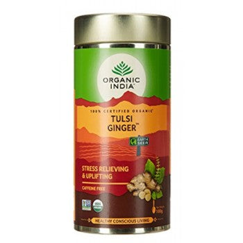 Image: Organic India Tulsi Ginger Tea 100 g: Tulsi and Ginger for stress relief, immunity, and digestion.