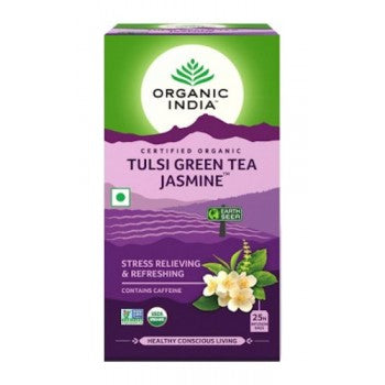 Image: Organic India Tulsi Green Tea Jasmine 25 Teabags: Tulsi, Green Tea, and Jasmine for numerous benefits.